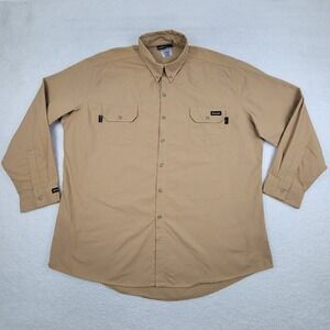 Workrite FR Shirt‎ Mens 2XL Khaki Tan Flame Resistant Button Up Workwear 54-R